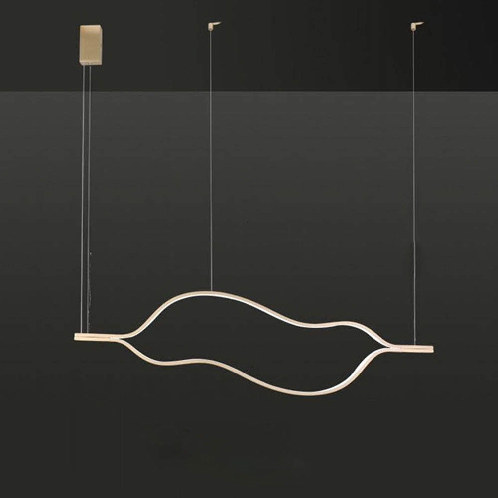 Kasusal LED Linear Minimalist Wave Golden Leaf Shaped Pendant Light