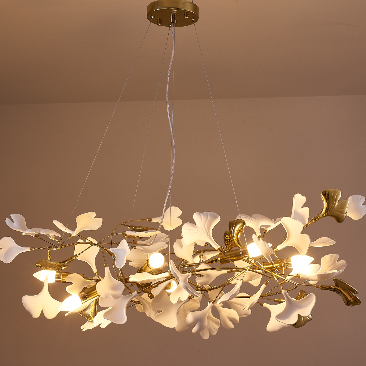Navirin Luxury Ceramic Chandelier Large Foyer, Gingko leaf, Living Room