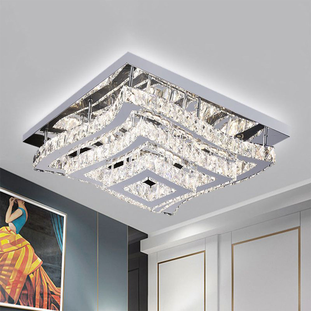 Numeror Luxury Square Metal/Glass Flush Mount Ceiling Light, Living Room