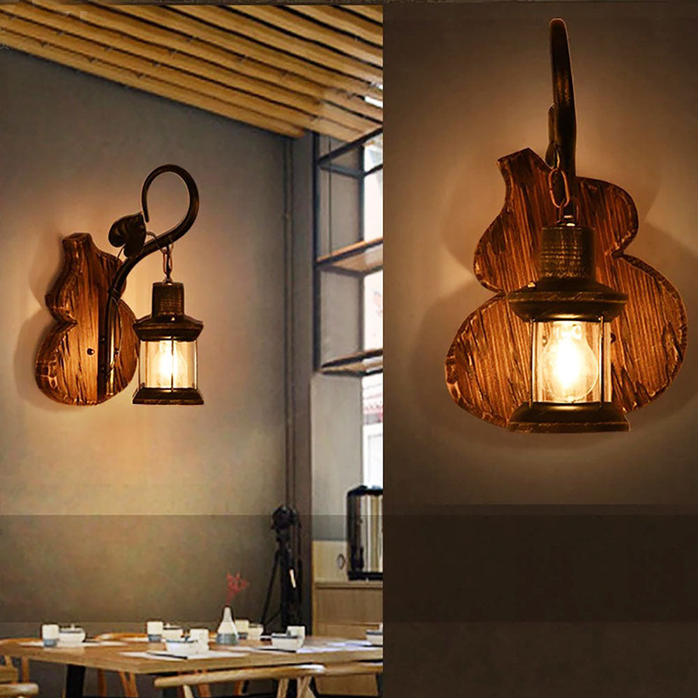 Foduron Wall Lamp Cucurbits/Candle Vintage, Wood/Metal, Bedroom