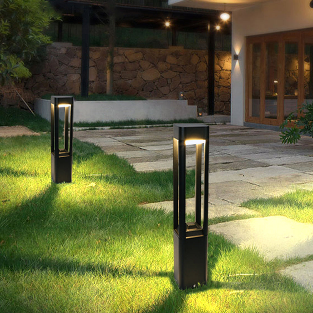 Fenumem Metal Rectangular Hollow Outdoor Path Light, Black
