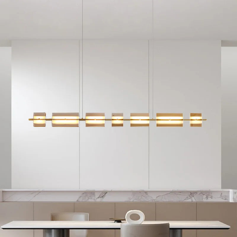 Kulasol Modern Nordic Linear Metal/Glass Pendant Light, Brass/Black