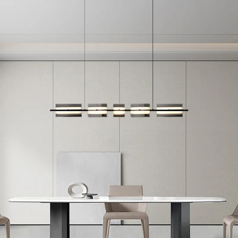 Kulasol Modern Nordic Linear Metal/Glass Pendant Light, Brass/Black