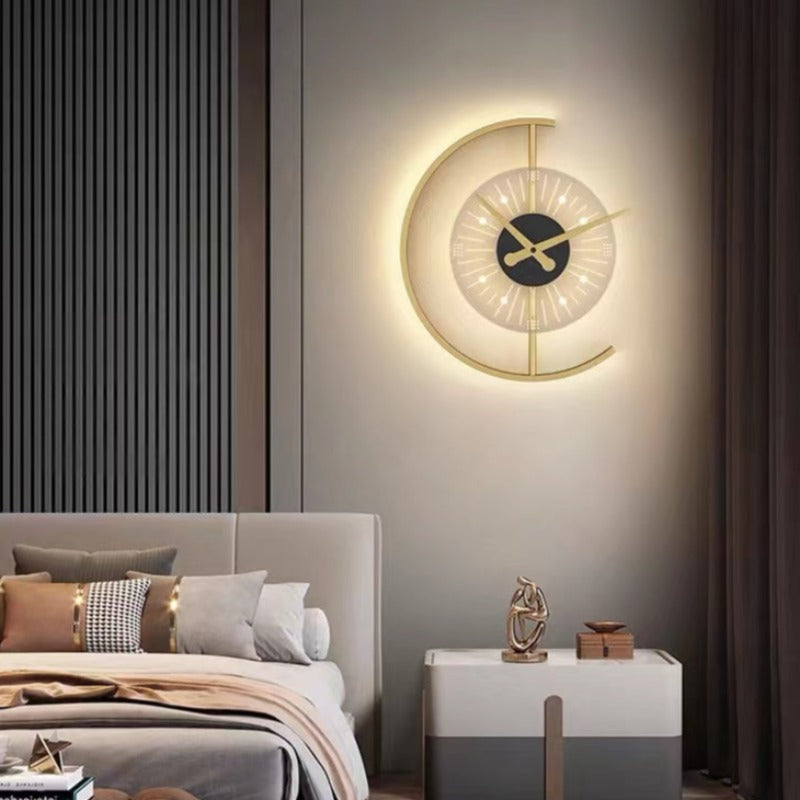 Losarol Modern Clock Metal/ LED Wall Lamp, Black/Gold