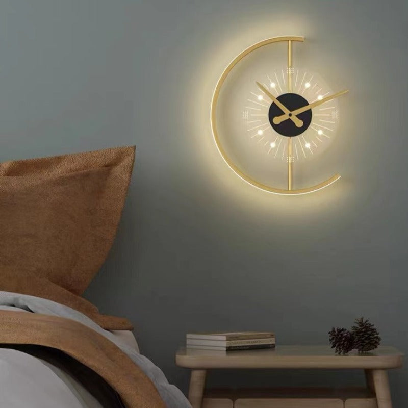 Losarol Modern Clock Metal/ LED Wall Lamp, Black/Gold
