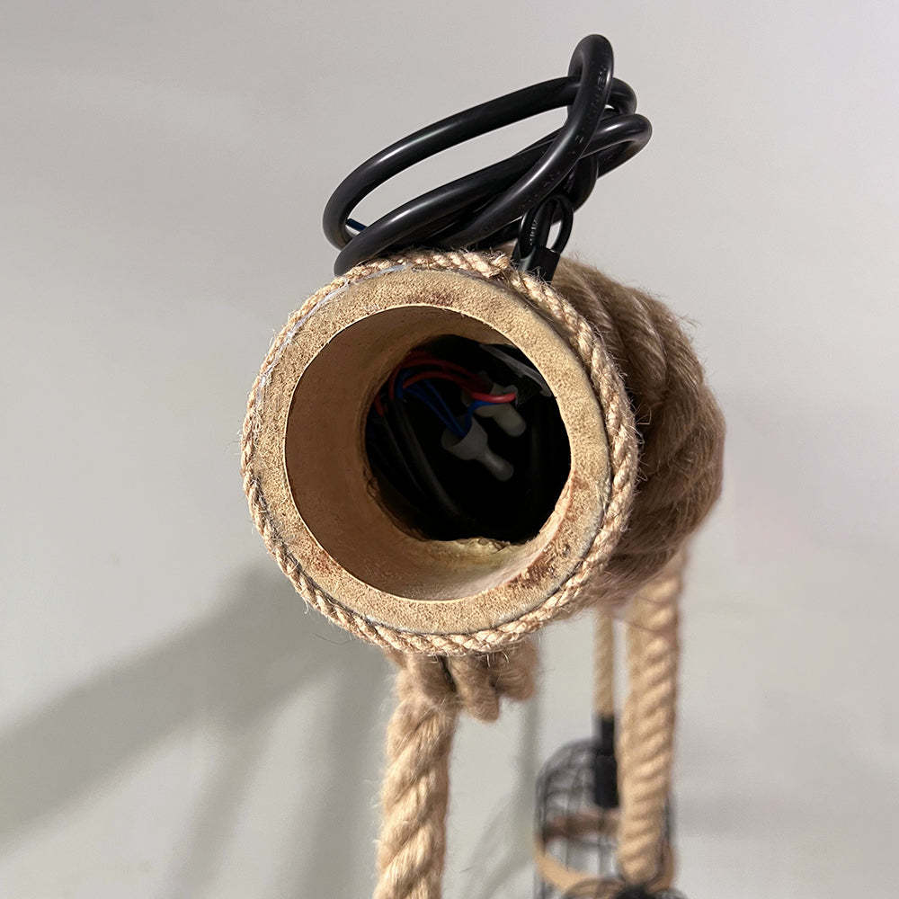 Helamed Vintage 3 Heads Wood Rope Pendant Light