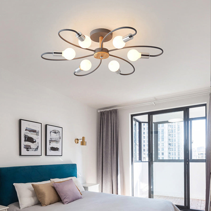 Vusumak Elegant Metal/Glass Flush Mount Ceiling Light, Grey/Green