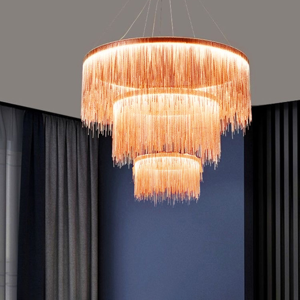 Potenor Tassel Chain Art Deco Pendant Light Silver/Gold Living Room/Hall