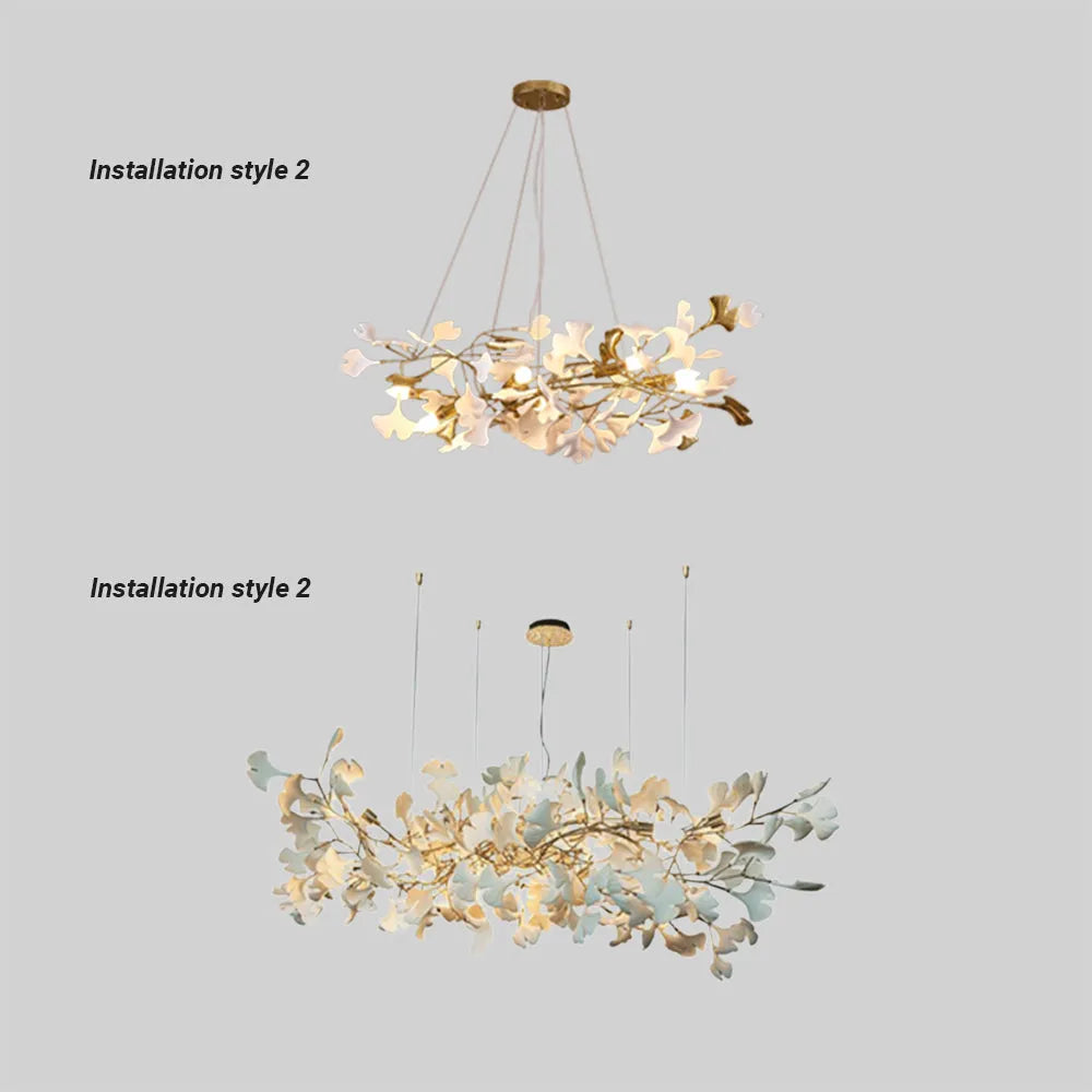 Navirin Luxury Ceramic Chandelier Large Foyer, Gingko leaf, Living Room