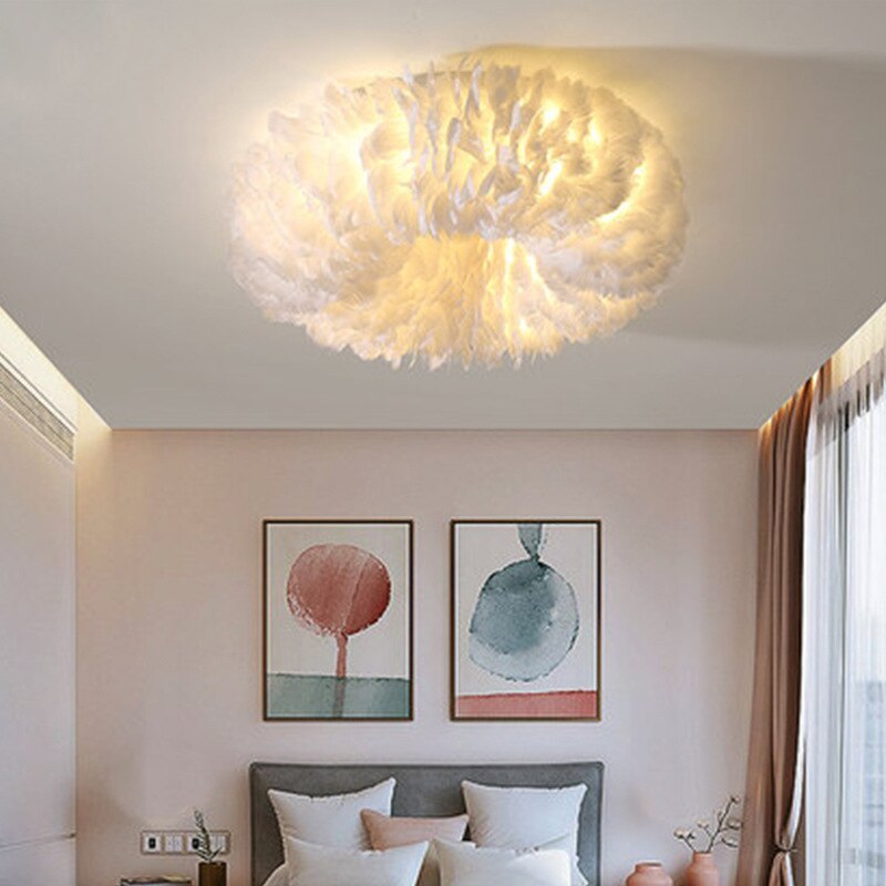 Velix Swan Feather Round Ceiling Light-Neutral Decor