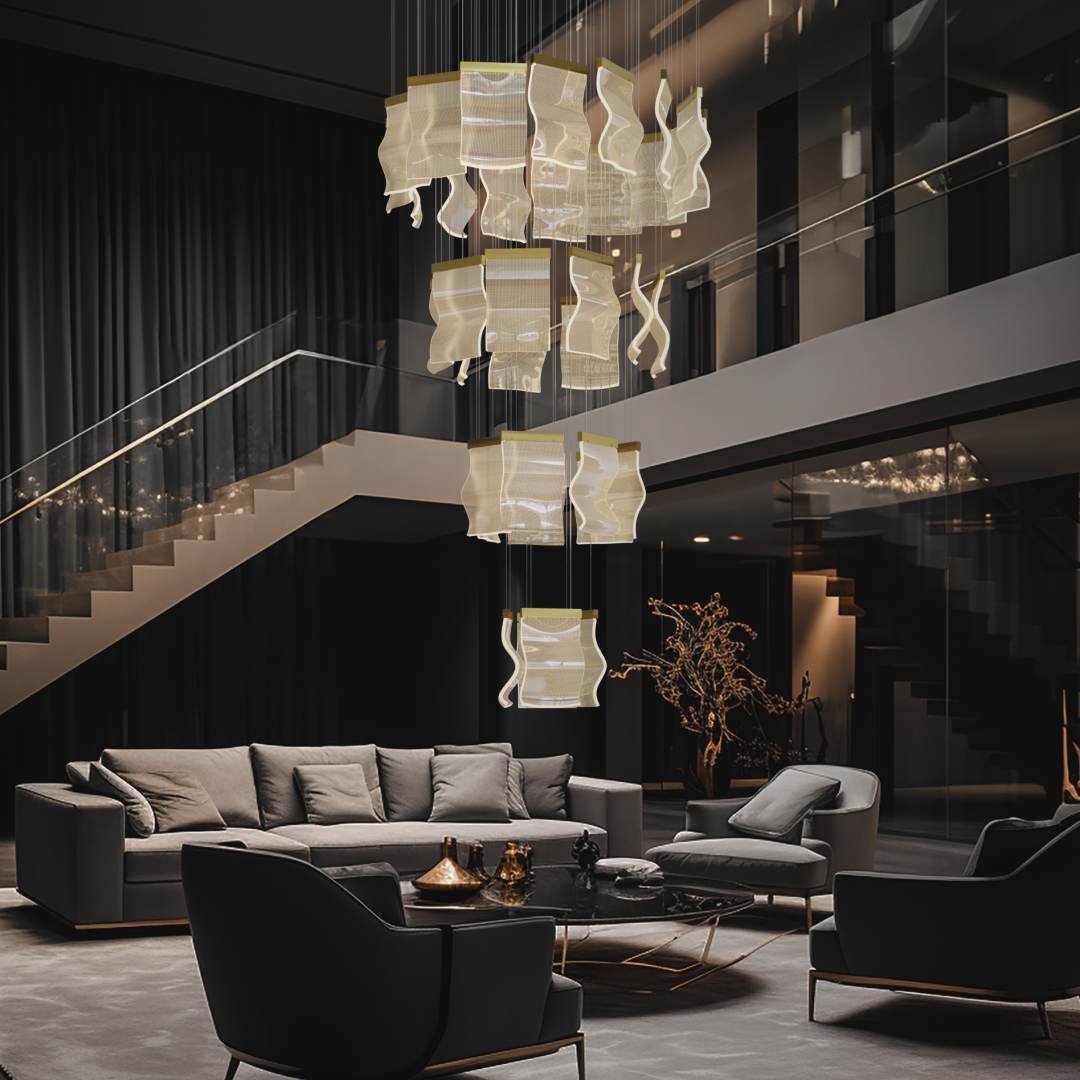 Sekegur Industrial Chandelier Wave /Metal Gold Bedroom/Living Room