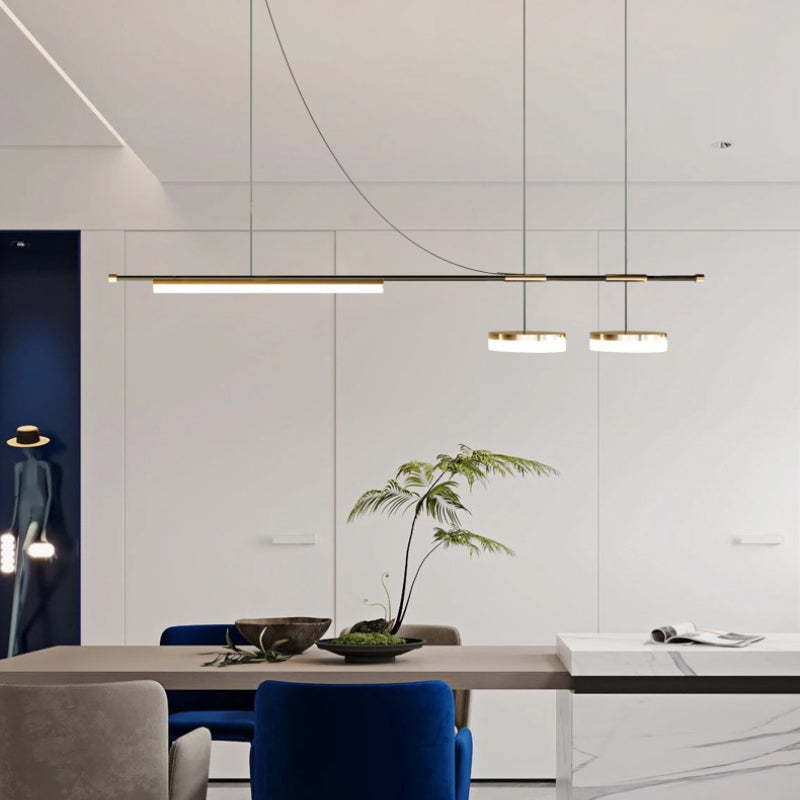 Wikuman Modern Long LED Pendant Light Black Metal Dining Room