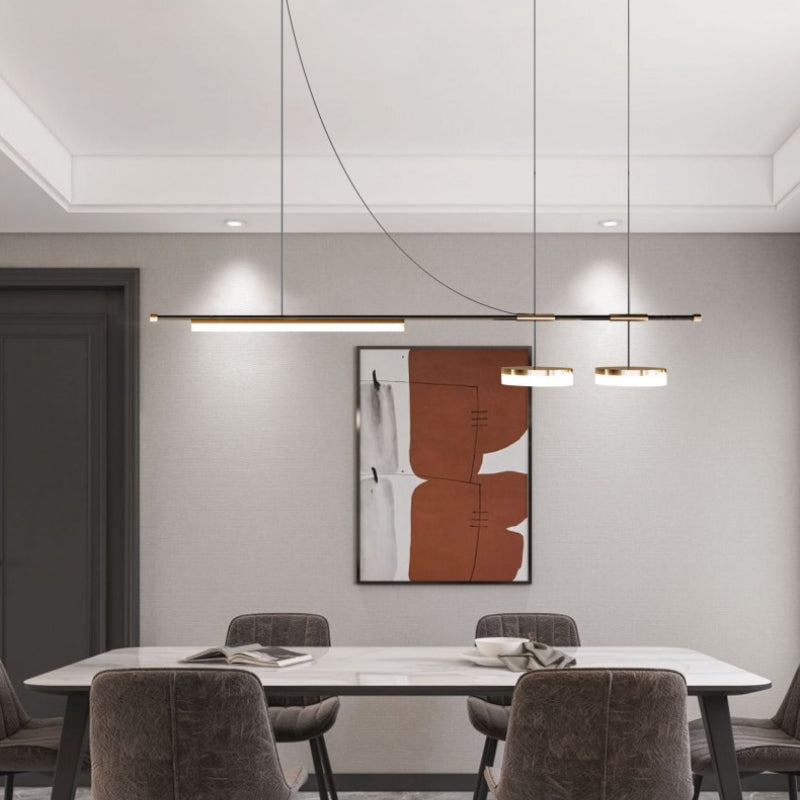 Wikuman Modern Long LED Pendant Light Black Metal Dining Room