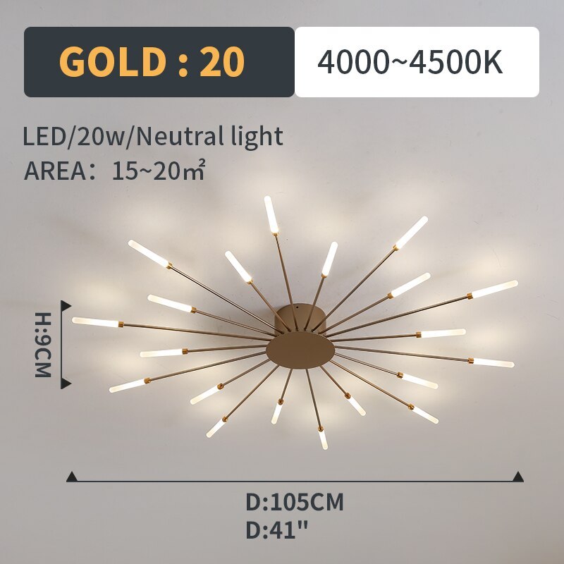Kovon Flush-Mount Ceiling Light Fireworks, Black/Gold-Neutral Decor