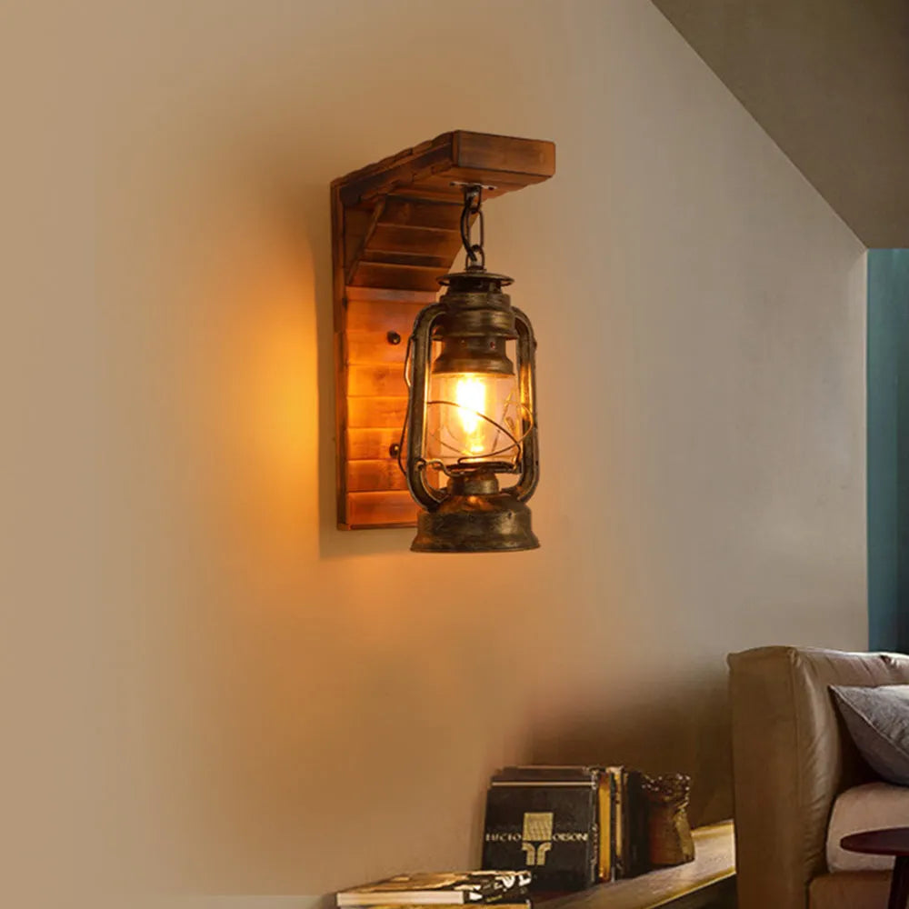 Orlena Wall Lamp Lantern Vintage Wooden Rustic-Neutral Decor