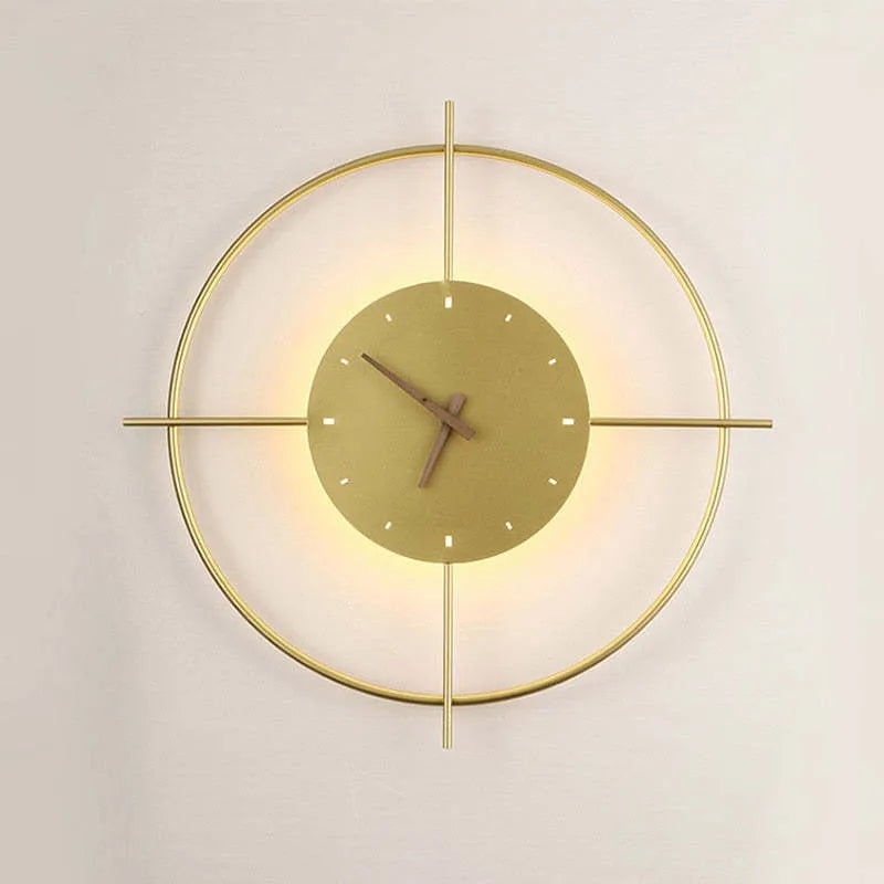 Norva Modern Clock Round Wall Lamp, Gold/Black-Neutral Decor