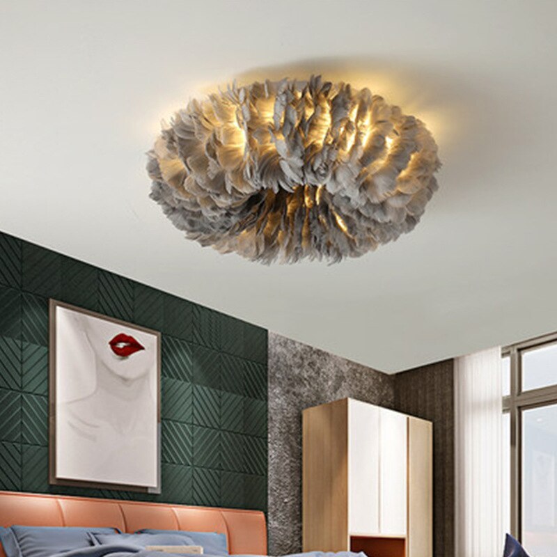 Velix Swan Feather Round Ceiling Light-Neutral Decor