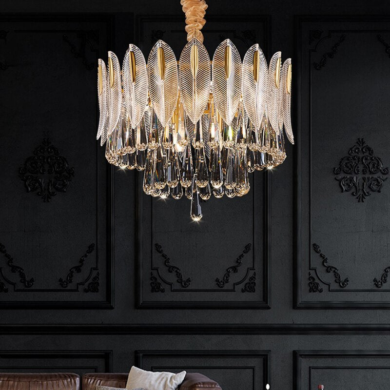 Jusaras Luxury Feather Crystal Chandelier, Living Room
