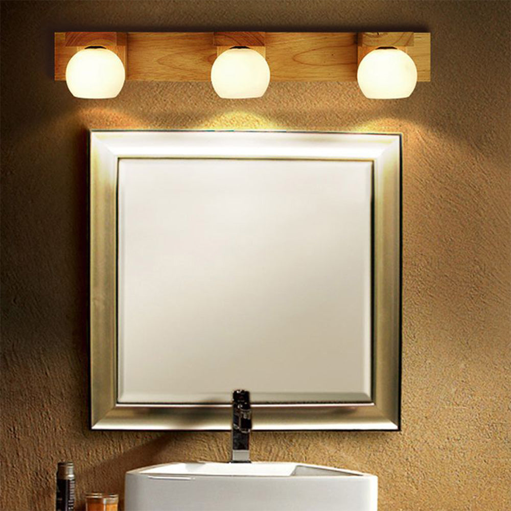 Filusar Wooden Ball Mirror Front Vanity Wall Lamp, Log Color