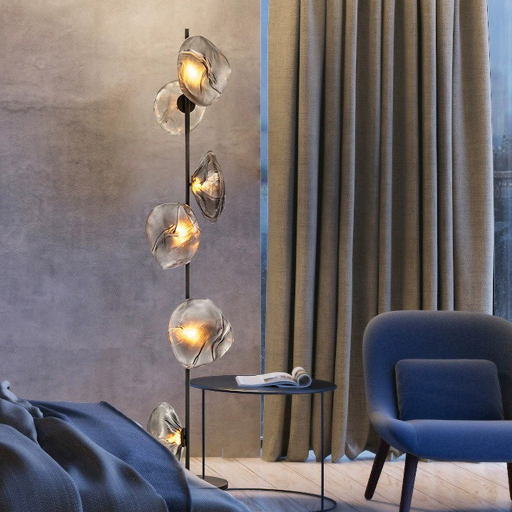 Kokatem Luxury Flower Metal/Glass Floor Lamp, Black/Gold/Grey