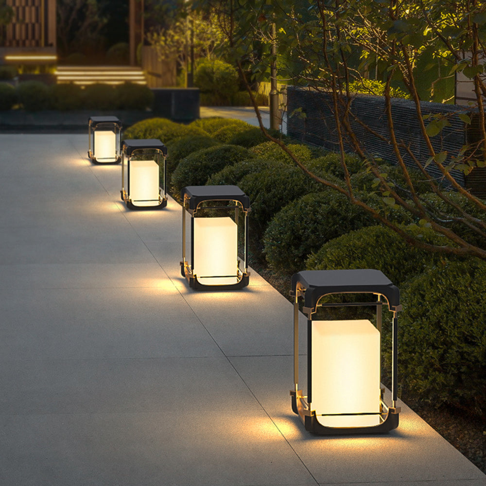 Kunuvil Simple Cube/Cuboid Outdoor Floor Lamp, Hardwired/Solar, Black