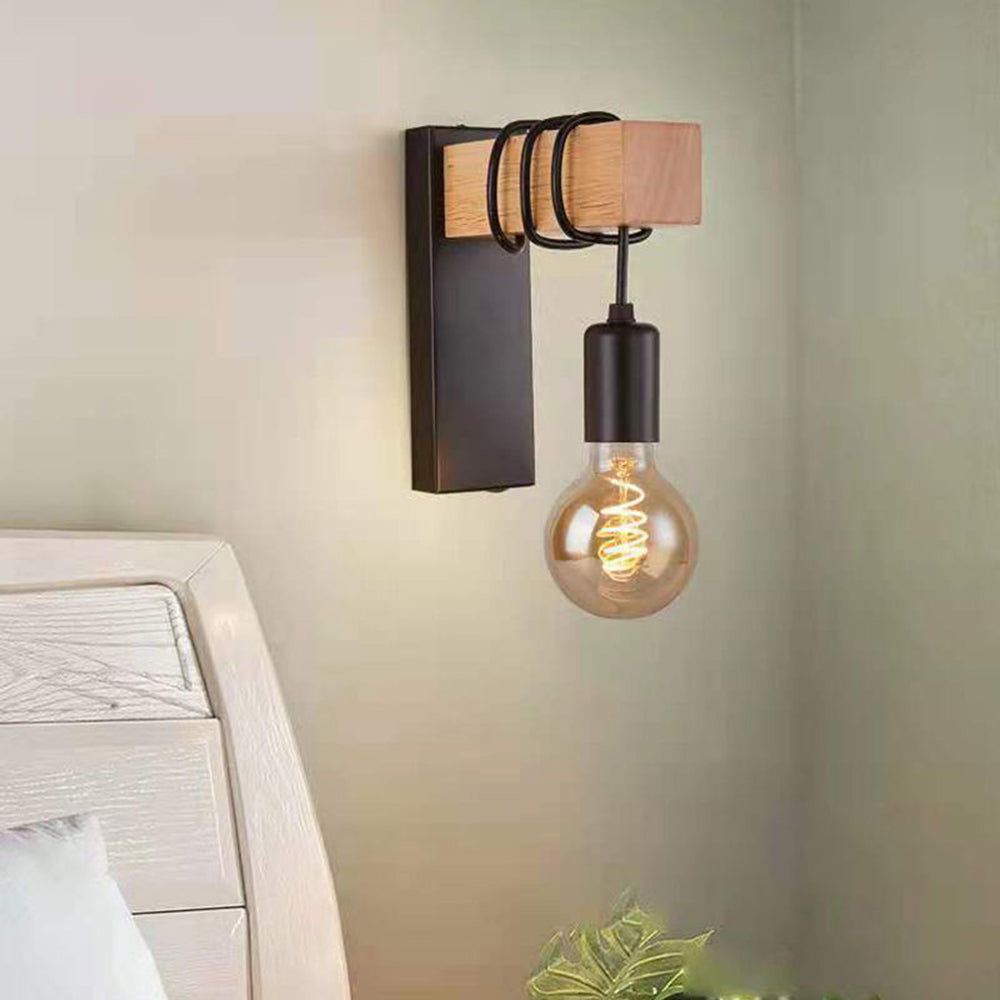 Lupanes Wall Lamp Bulb Industrial, Metal, Black/White, Living Room