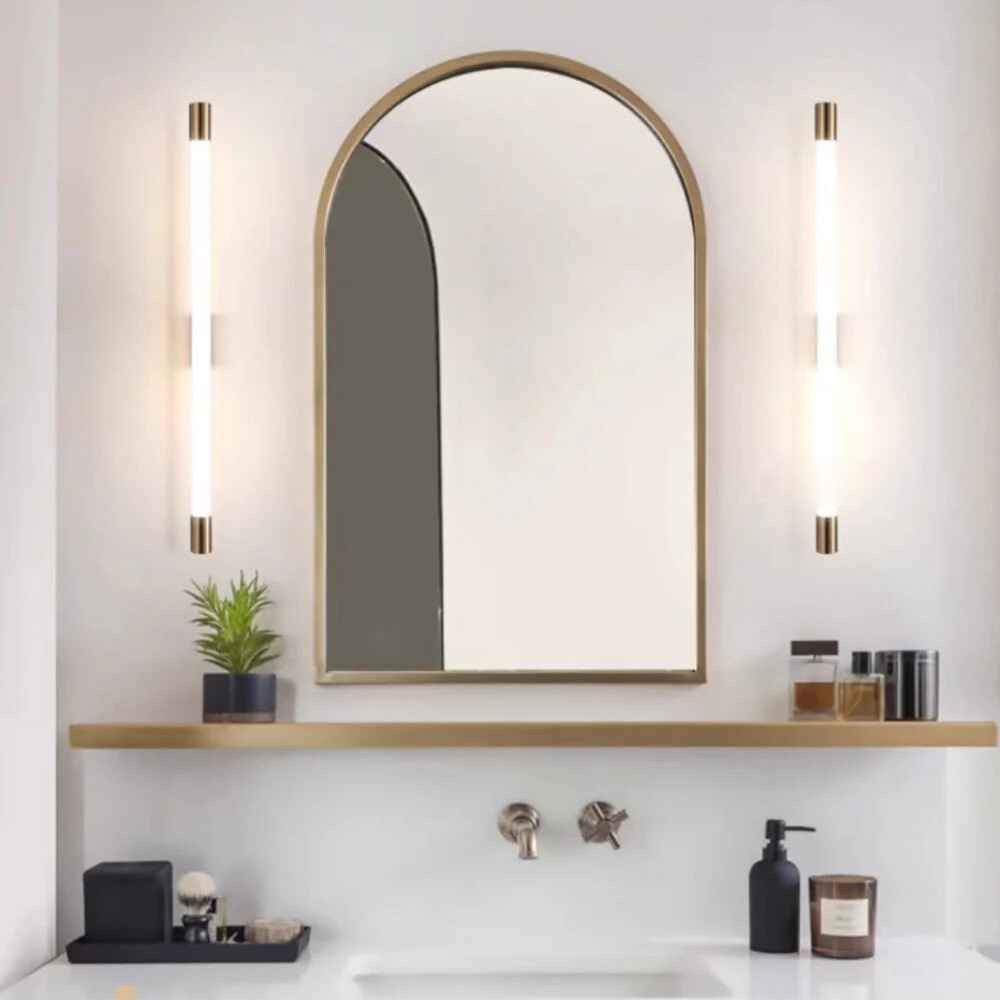 Fepupad Modern Gold Mirror Front Vanity Wall Lamp, Metal/