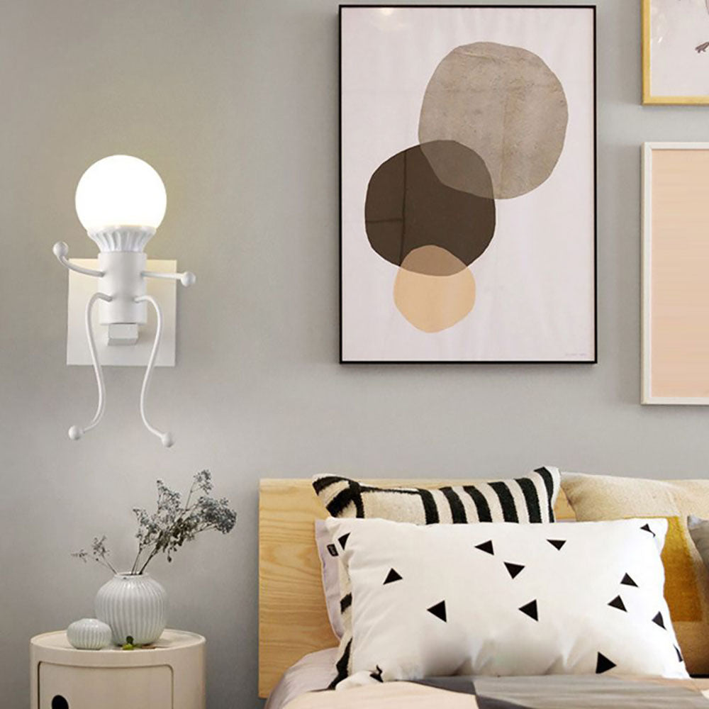 Relarat Modern Decorative Man Metal Wall Lamp, White/Black