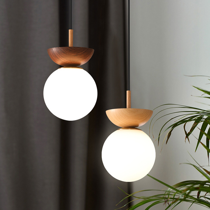 Zuliguki Nordic Japanese Glob LED Ceiling/Pendant Light Metal Glass Bedroom, Burlywood