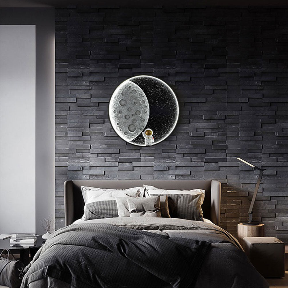 Ditabed Astronaut Round Moon Black Wall Lamp, Metal