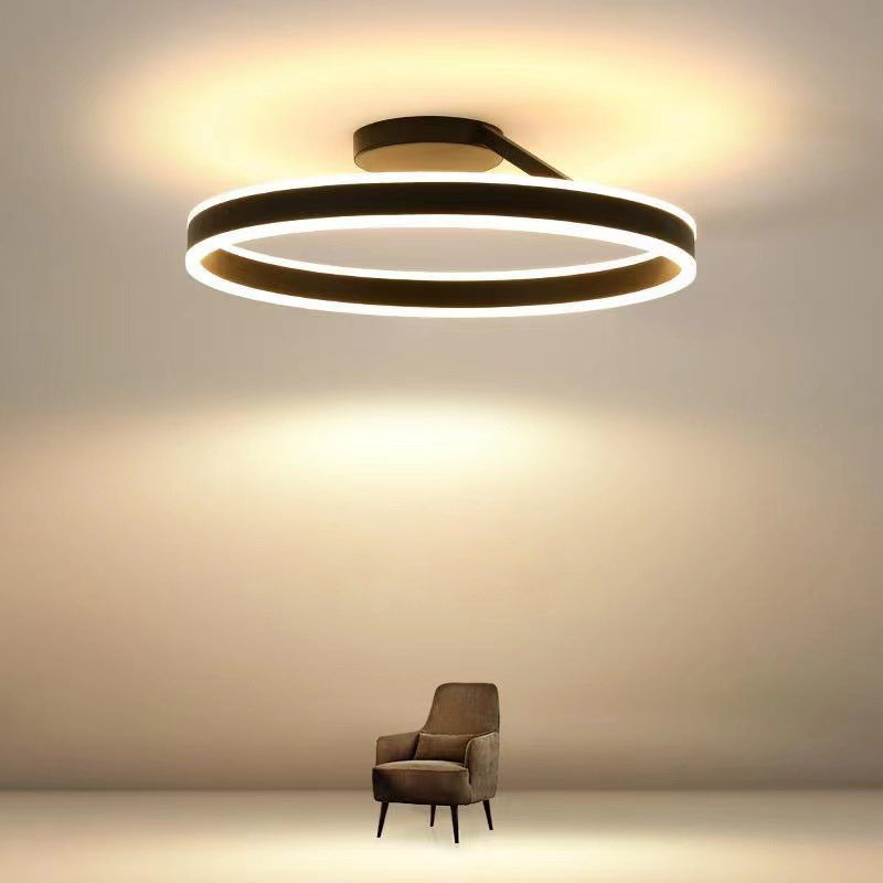Solinor Modern Circle Flush Mount Ceiling Light, Black & White-Neutral Decor