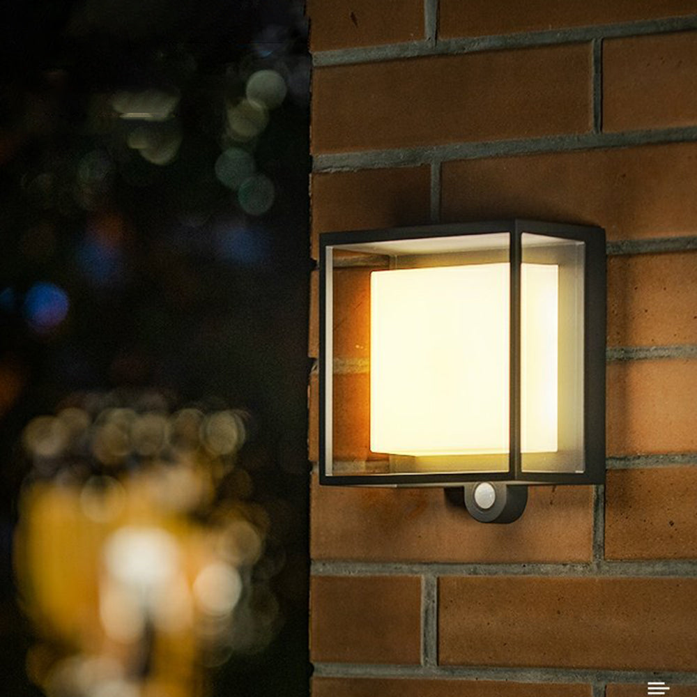 Nusobir Modern Rectangular Sensor Solar Powered Outdoor Wall Lamp, Black