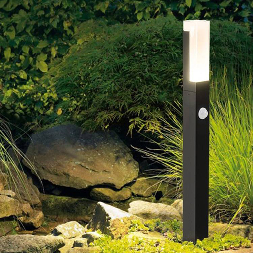 Vudutot Modern Metal Rectangular Outdoor Path Light With Sensor, Black