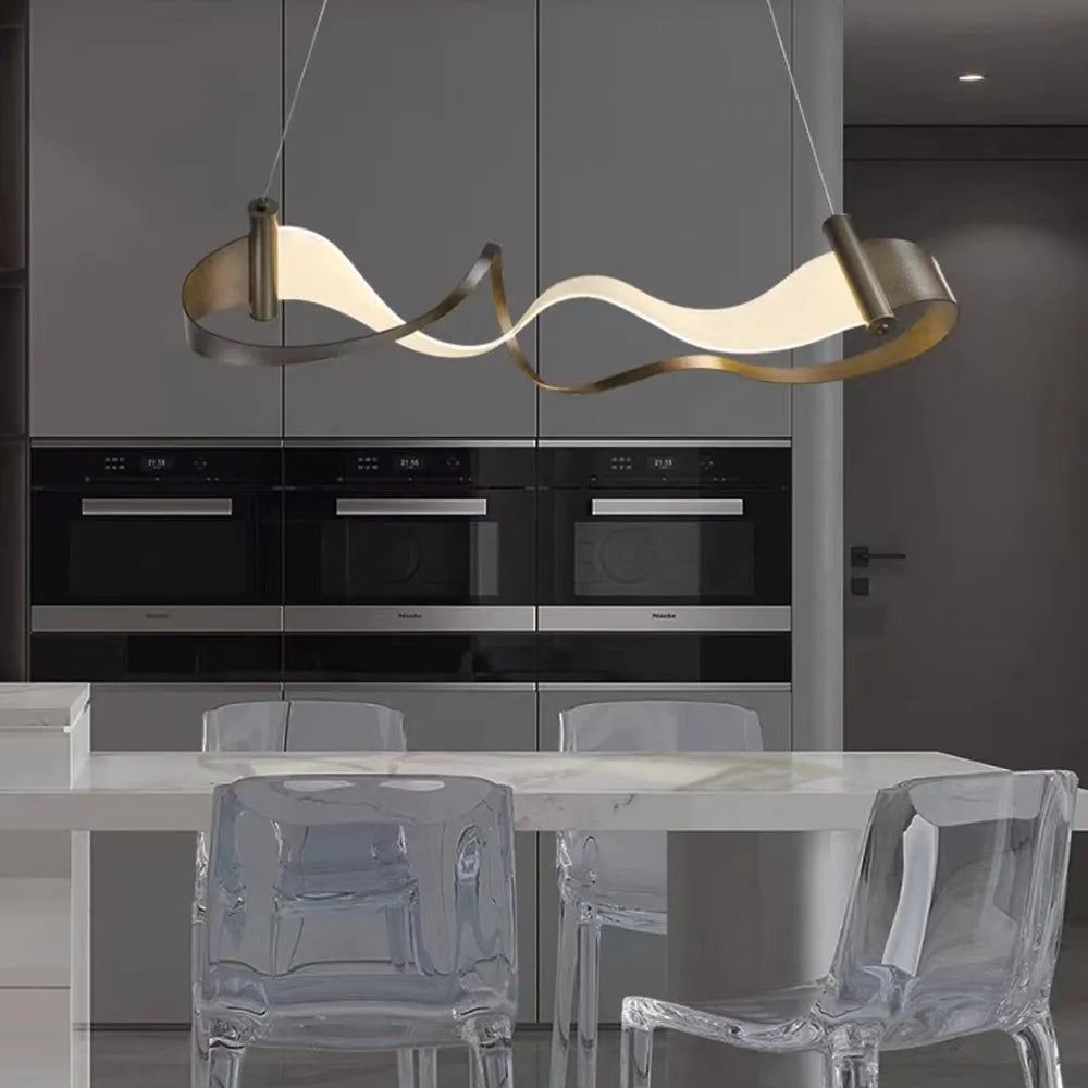 Pumesas Metal Gold Pendant Light, Wavy Shape