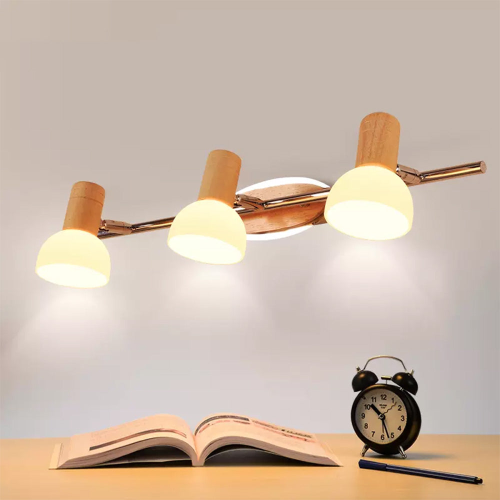 Dinukam Multi Dome Mirror Front Wooden Vanity Wall Lamp, Log Color