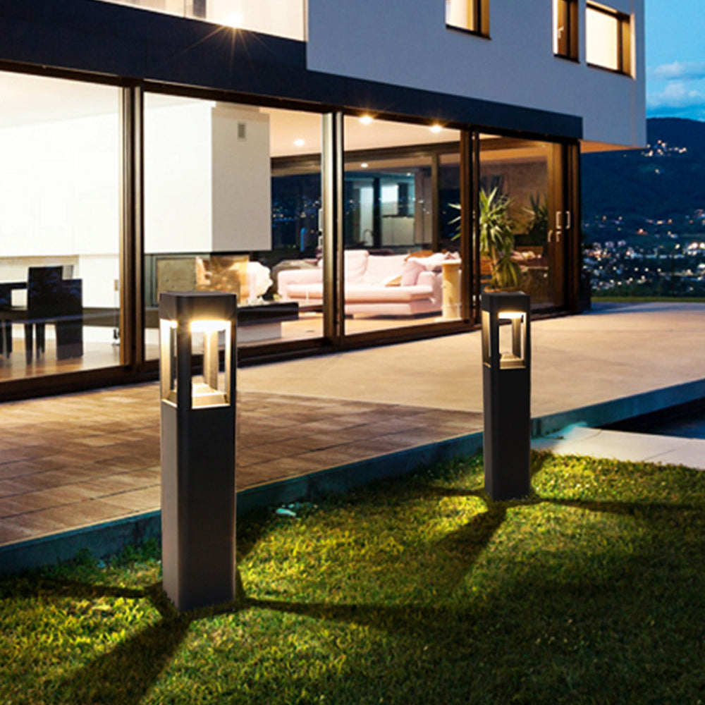 Fenumem Metal Rectangular Hollow Outdoor Path Light, Black