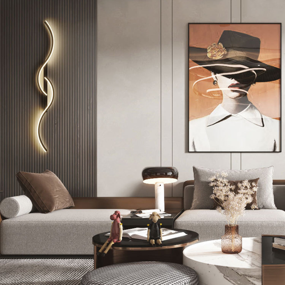 Vireth Modern Linear Wave Bedroom Wall Lamp, Black/Gold-Neutral Decor