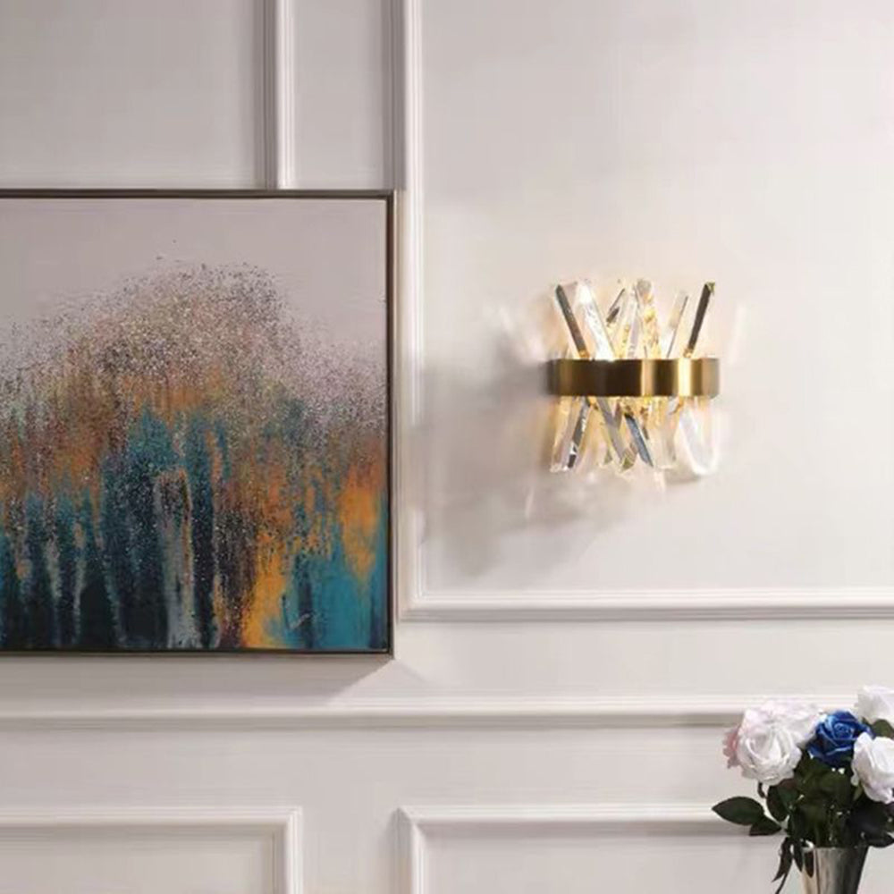 Cikutar Decorative Geometric Crystal/Metal Wall Lamp, Gold