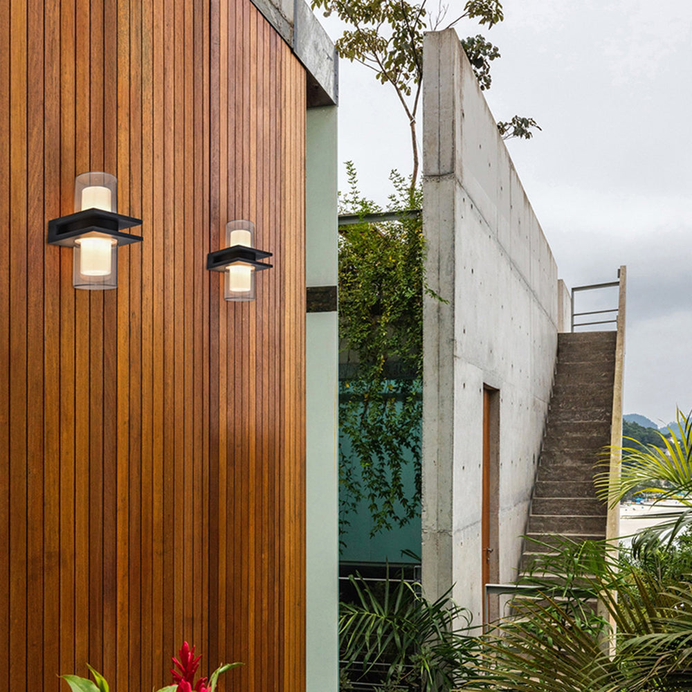 Gabapon Modern Cylindrical Metal Outdoor Wall Lamp With 2 Heads, Black