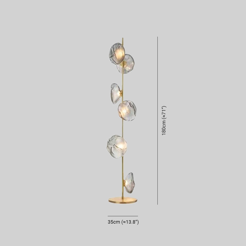 Kokatem Luxury Flower Metal/Glass Floor Lamp, Black/Gold/Grey