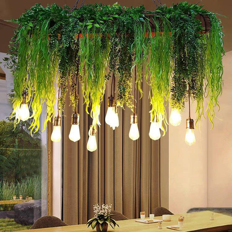 Nogatet Natural Decorative Rectangular Plant Metal Pendant Light Green