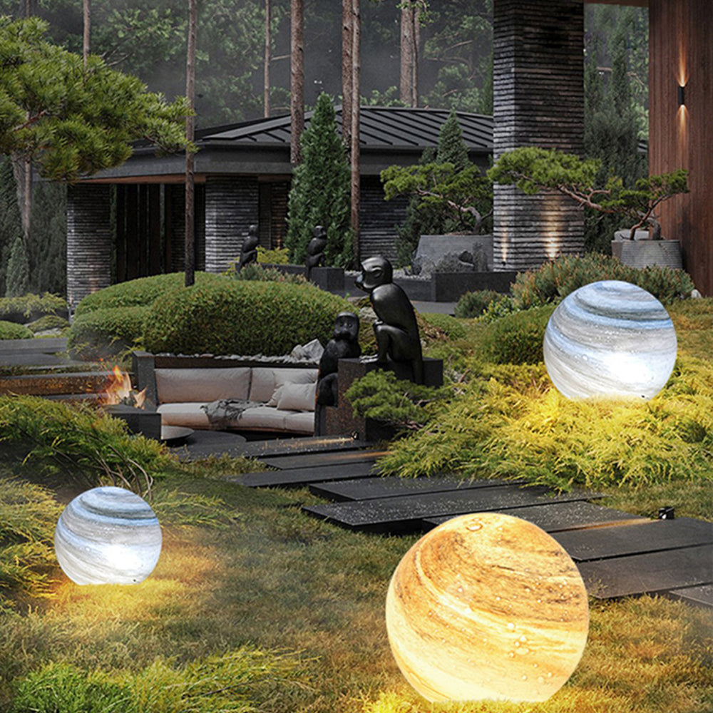 Lonogas Decorative Solar Planet Outdoor Ground Light, Milk Curry/Blue