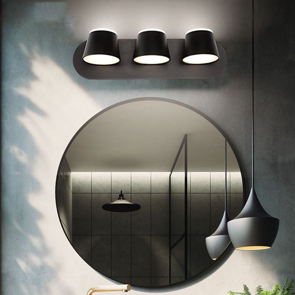 Senolot Modern Cylindrical Metal Mirror Front Wall Lamp, Black