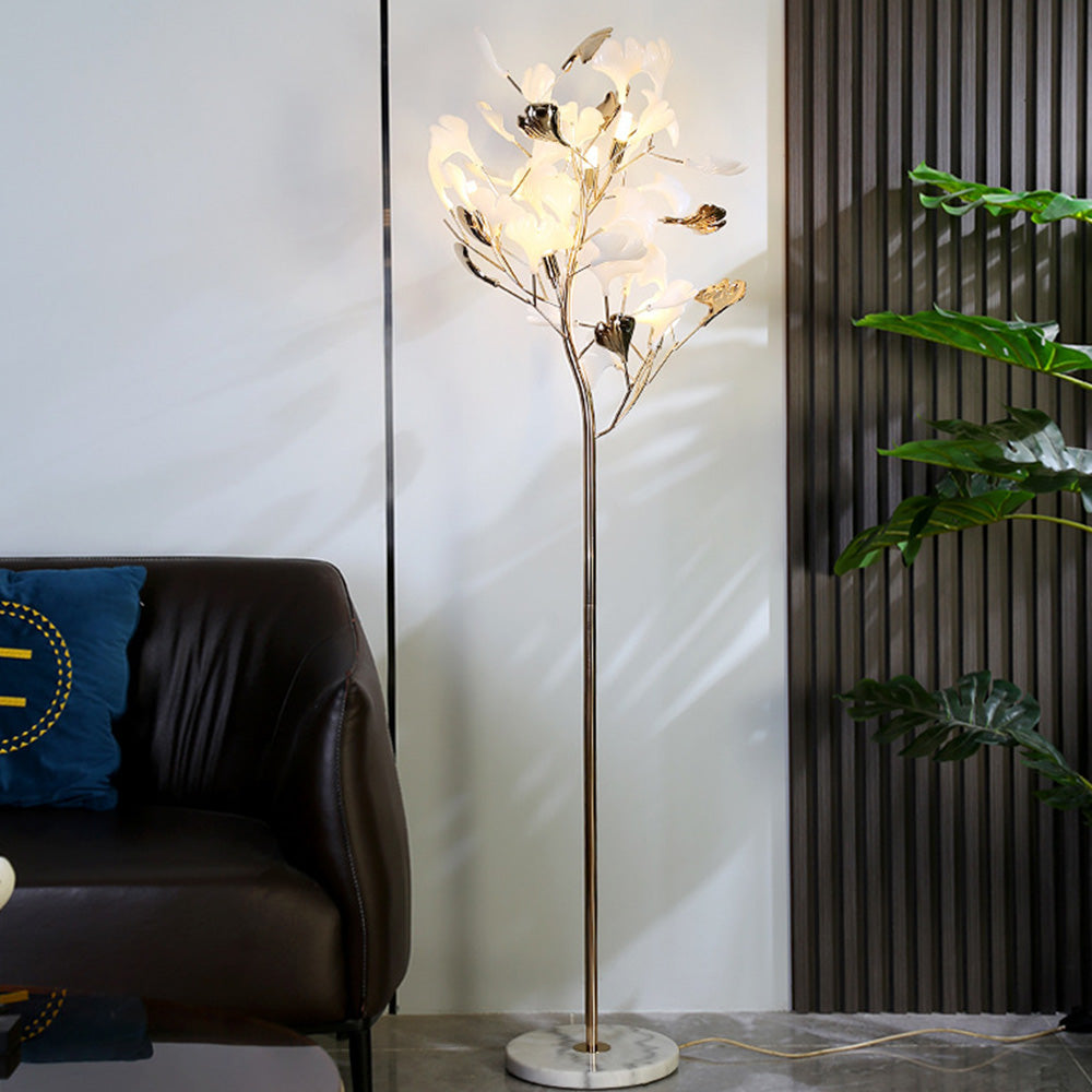Vudogam Floor Lamp Leaf Artistic, Ceramic/Metal, White/Gold, Study