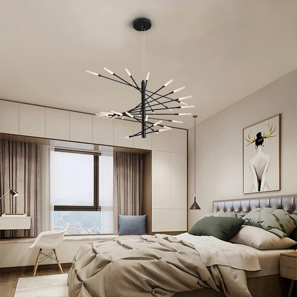 Cesodet Modern Chandelier Rotating Fireworks, Black/Gold, Living Room/Art Gallery