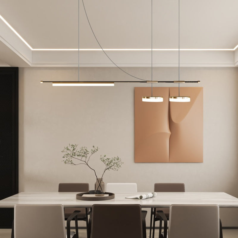 Wikuman Modern Long LED Pendant Light Black Metal Dining Room