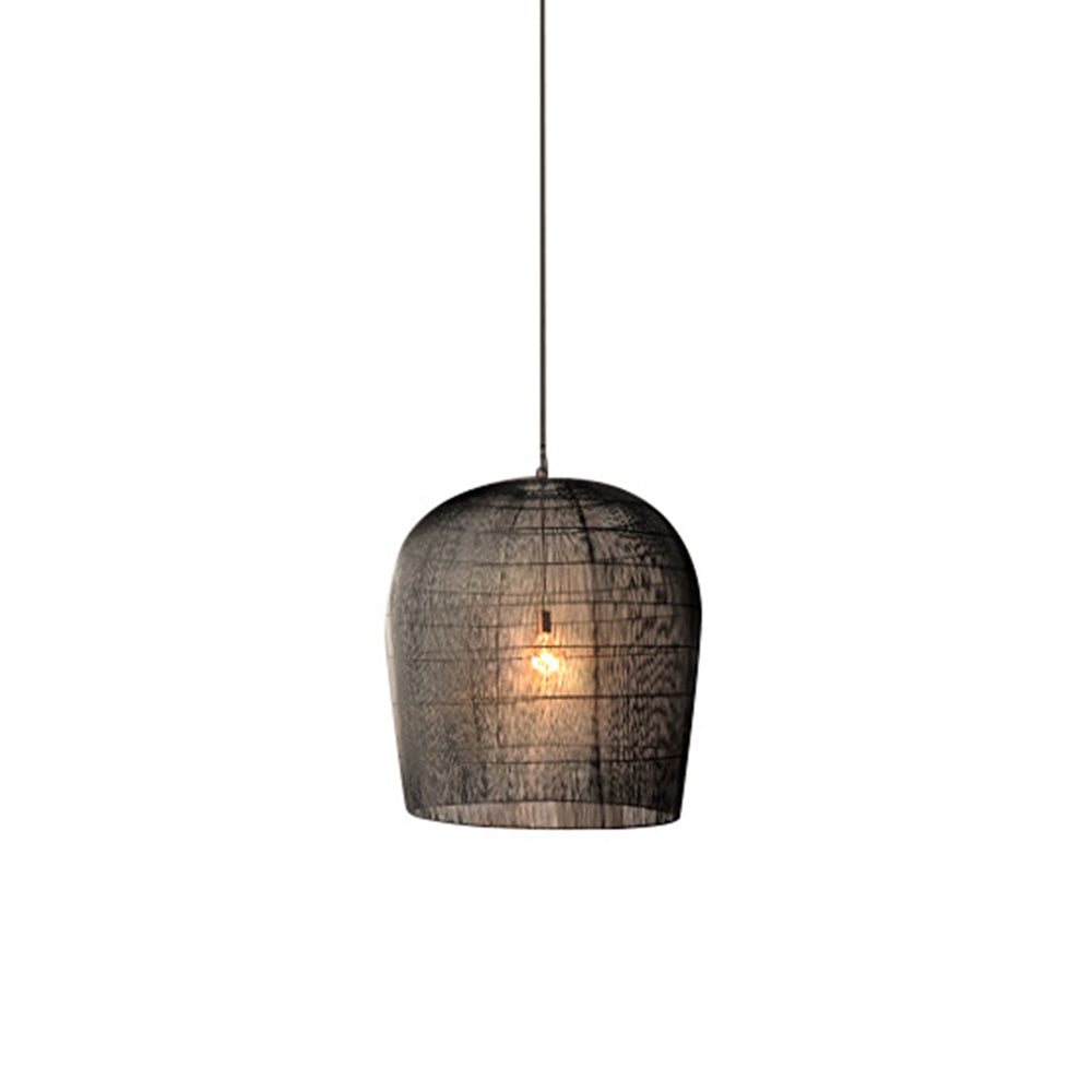 Wadanud Wabi Sabi Bird Cage Rattan/Metal Pendant Light, Black/White