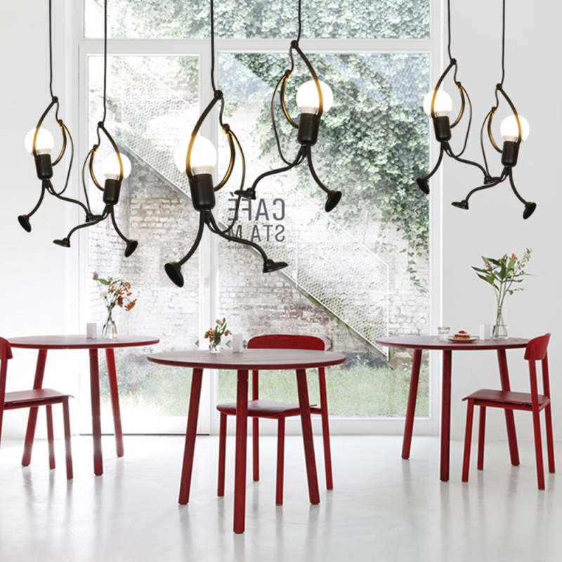 Esi Retro Modern Iron Man Pendant Light, Black-Neutral Decor
