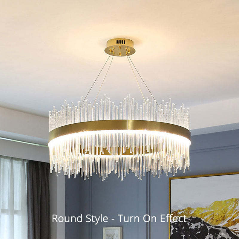 Pematud Modern Round/Rectangular Chain Chandelier, Gold