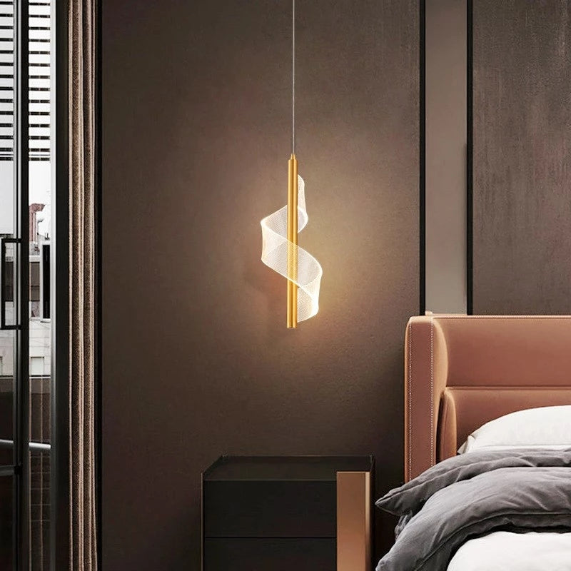 Alven Vintage Golden Ribbon Pendant Light, /-Neutral Decor